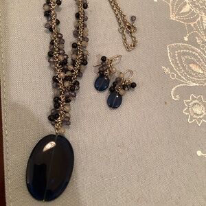 Navy and light blue beaded necklace